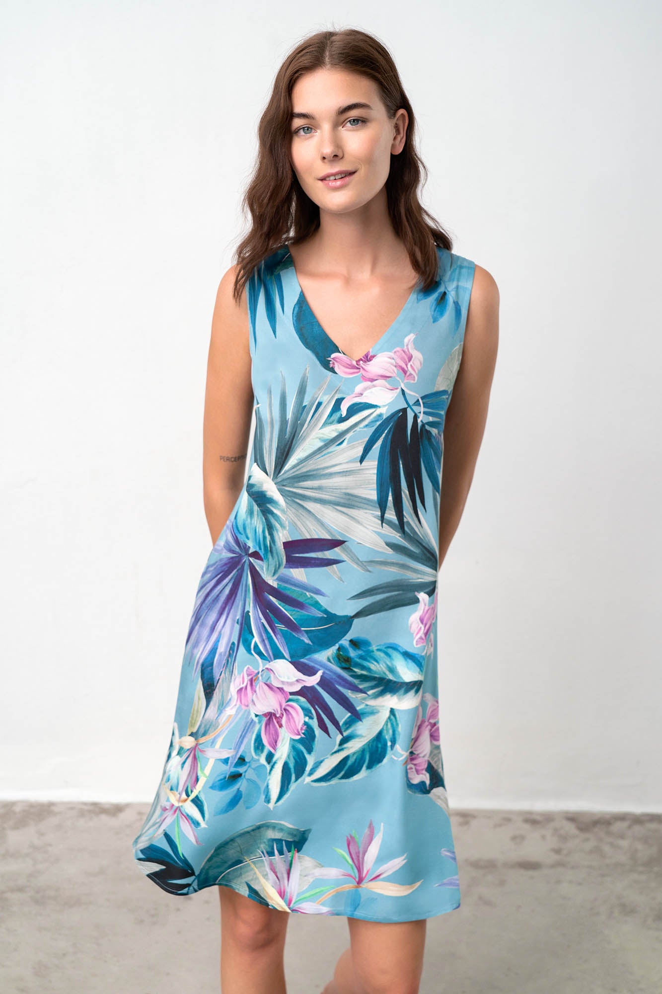 Vamp - Εμπριμέ Αμάνικο Φόρεμα 18527 BLUE MAUI