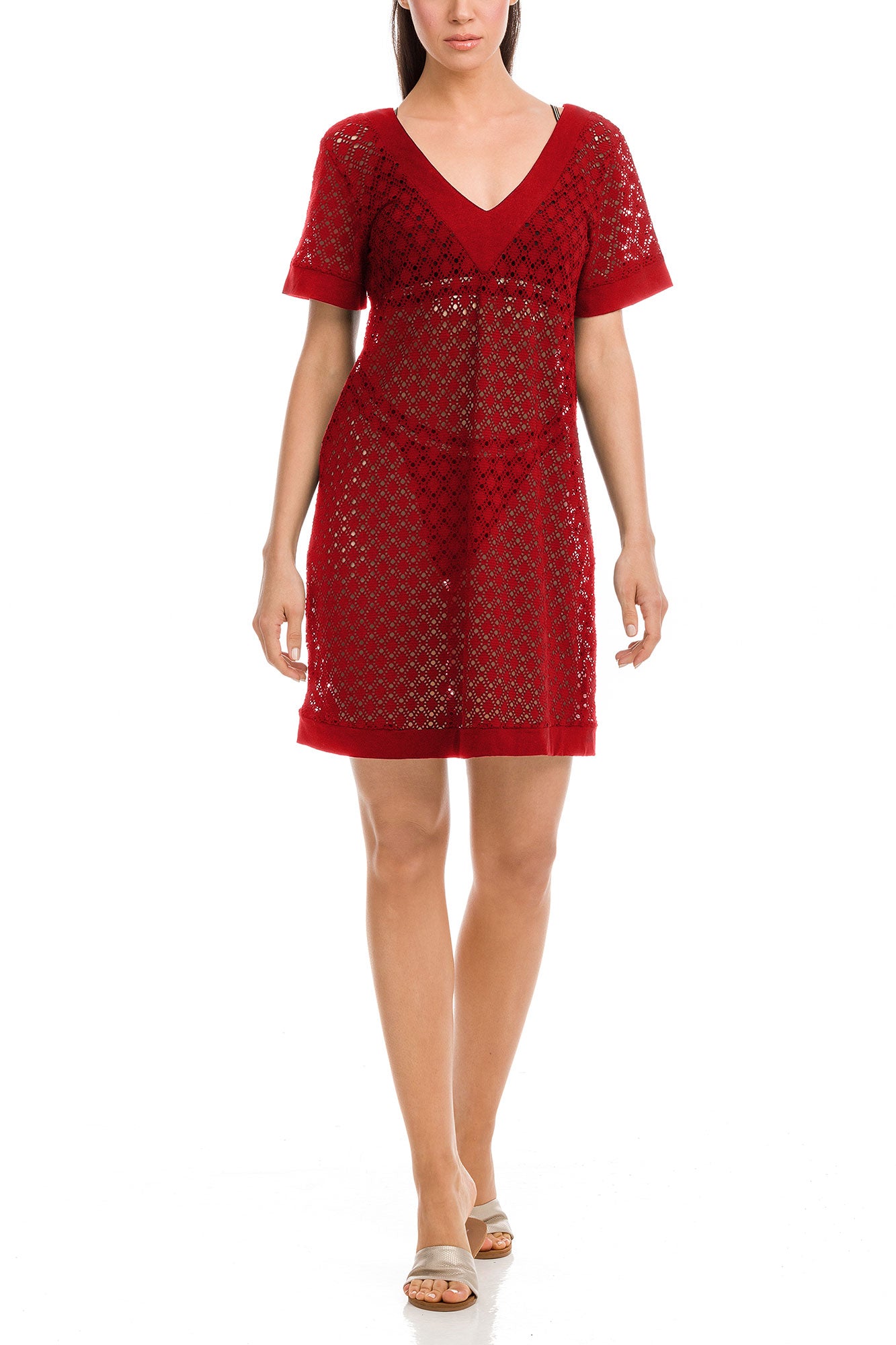 Vamp - Φόρεμα Θαλάσσης Κοντό Ζακάρ 12575 RED TERRACOTA