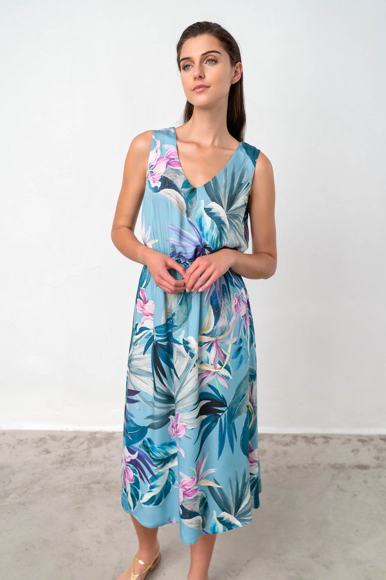 Vamp - Εμπριμέ Αμάνικο Φόρεμα 18528 BLUE MAUI